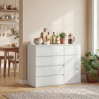 HOMCOM Modern Chest Of Drawers, 5 Drawer Dresser with Adjustable Shelf, Soft-Close Door, White(m-9)