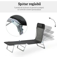 Outsunny Șezlong Pliabil cu Spătar Reglabil pe 5 Niveluri și Pernă, Șezlong de Grădină cu Material Texteline, pentru Plajă Piscină Grădină, 182x56x28 cm, Negru(m-4)