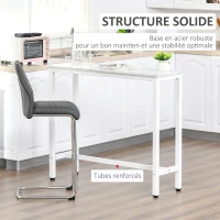 HOMCOM Table de bar table haute de cuisine mange-debout 120 x 40 x 100 cm châssis piètement acier, plateau aspect marbre blanc(m-4)