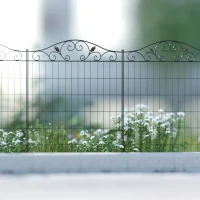 Outsunny Set of 2 Decorative Garden Fence, 8 Panels Metal Picket Fence, Versatile Shapes for Patio Lawn, 365cm x 112cm, Black(m-10)
