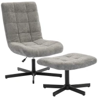 HOMCOM Fauteuil salon avec repose-pieds, chaise pivotante, hauteur réglable, dossier inclinable, 66 x 80 x 93-104 cm, gris(m-1)