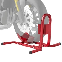 HOMCOM Suport pentru Roți Motocicletă Ajustabil pe 3 Niveluri 250 kg max din Metal, 60x55x43 cm, Roșu(m-11)