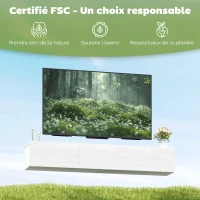 HOMCOM Meuble TV Suspendu 180 cm, Meuble télé pour téléviseur jusqu'à 82 Pouces 3 Portes Rabattables à Fermeture Douce, Blanc(m-9)