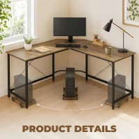 HOMCOM Corner L-Shape Computer Desk PC Workstation Writing Gaming Table Home Office(m-7)