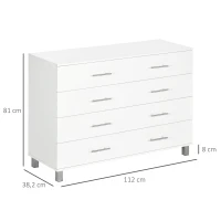 HOMCOM Cassettiera 4 Cassetti per Camera da Letto in Legno con Maniglie in Metallo, Bianco(m-3)