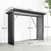 Outsunny Adăpost pentru Lemne Exterior, Oțel Galvanizat cu Bază Ridicată, 213x66,5x150 cm, Gri Închis(m-3)