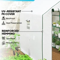 Outsunny Walk-in Greenhouse with 3 Tier 12 Shelves, Small Greenhouse with Reinforced PE Cover, Garden Plant Growhouse with Roll-up Door and Three Mesh Windows, 140 x 213 x 190 cm, White(m-5)