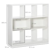 HOMCOM Dulap bibliotecă pentru depozitare cu 3 niveluri și 8 rafturi, din MDF, 97.5x30x100 cm, alb(m-3)