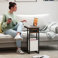 HOMCOM Beistelltisch mit Steckdosen, USB-Anschlüssen, Kabel, C-förmiges Design(m-2)
