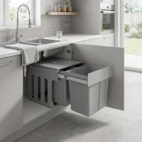 HOMCOM Pattumiera Estraibile Sottolavello da 31L con 3 Secchi Rimovibili e Piano Superiore, Grigio Chiaro(m-8)