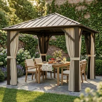 Outsunny Gartenpavillon ca. 3 x 3 m Aluminium Pavillon mit Stahldach Hardtop Moskitonetz 4 Seitenteile, UPF50+(m-10)