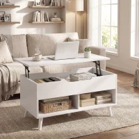 HOMCOM Tavolino da Caffè con Piano Sollevabile e Spazio Nascosto, 75 cm Bianco Punzonato(m-10)