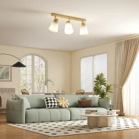 HOMCOM Candelabru de Tavan cu 3 Puncte de Lumină Reglabile la 90° și Dulii E27, Culoare Lemn(m-10)