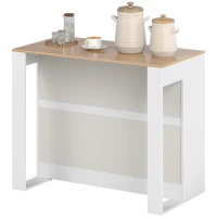 HOMCOM Table de bar, table haute cuisine à 3 niveaux 2 compartiments ouverts, plateau effet bois naturel 113 x 60 x 90 cm blanc(m-12)