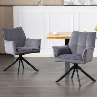 HOMCOM Juego de 2 Sillas de Comedor Giratorias con Reposabrazos Respaldo Acolchado Tapizado en Terciopelo Patas de Acero Gris(m-10)