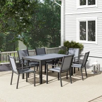 Outsunny Set da Giardino con 6 Sedie Impilabili e Tavolo da Pranzo Rettangolare, Grigio Chiaro(m-8)
