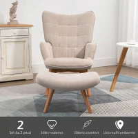 HOMCOM Poltrona Relax con Pouf Poggiapiedi in Velluto a Costine con Schienale Alto e Braccioli, Beige(m-6)