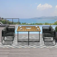 Outsunny Conjunto de Jardín Exterior con Mesa Cuadrada 110x110x75 cm y 4 Sillas con Cojines 50,5x49,5x67 cm Negro y Natural(m-10)