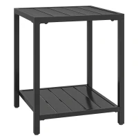 Outsunny Beistelltisch 45 x 45 cm wetterfest Gartentisch mit Lamellendesign Ablage verstellbaren Füßen 30kg Belastbar(m-1)