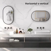 HOMCOM Espejo de Baño Ovalado 60x90 cm Espejo Decorativo de Pared con Marco de Aluminio para Salón Horizontal o Vertical Negro(m-6)