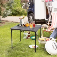 Outsunny Mesa de Camping Plegable y Portátil tipo Mesa Buffet Auxiliar Ligera y Multiusos con Asas PP 86x86x71.5cm (LxANxAL)(m-10)