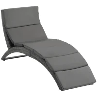 Outsunny Șezlong de Grădină Pliabil din Ratan PE Ergonomic cu Pernă, Gri(m-1)