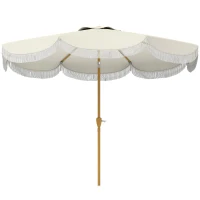 Outsunny Parasol de jardin 2,7 ​​m, parasol inclinable d'extérieur UPF 30+ avec manivelle, 8 baleines, bleu clair et blanc(m-12)