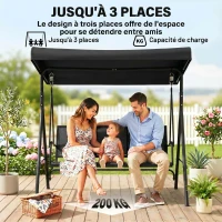 Outsunny Balancelle de Jardin 3 Places Toit Inclinaison réglable Assise et Dossier Ergonomique Acier époxy textilène(m-6)