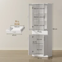 HOMCOM Küchenschrank Buffetschrank mit verstellbar Regal Schublade 2 Schrank Hochschrank mit Glastür 60 x 35 x 180 cm Weiß(m-3)