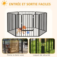 PawHut Parc enclos modulable pour chien avec 1 porte 6 panneaux modulables intérieur extérieur 80 cm hauteur acier noir(m-7)