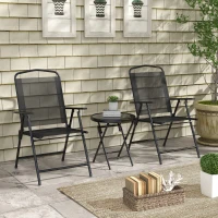 Outsunny Set da Giardino 3 Pezzi con 2 Sedie 53.5x64x93 cm e Tavolino da Caffè Ø45x50 cm, in Metallo, Nero(m-2)