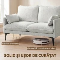HOMCOM Canapea 2 Locuri cu Brațe, Perne Groase și 2 Perne, 131x78x83 cm, Alb(m-7)