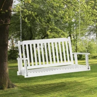 Outsunny Banc Suspendu 2 Places dim. 117L x 69l x 60H m Assise Haut Dossier à Lattes chaînes Suspension incluses Bois Sapin traité Peint Blanc(m-10)