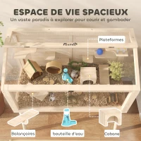 PawHut Cage hamster habitats pour rongeur bois toit ouvrable 7 plateformes 2 balançoires 110x52x101cm effet bois naturel(m-4)