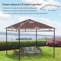 Outsunny Tetto di Ricambio per Gazebo 3x3 m da Giardino, Telo Gazebo Resistente all'Acqua in Poliestere 180g/㎡ con 8 Fori di Drenaggio e Prese d'Aria, Solo Copertura, 298x298 cm, Caffè(m-3)