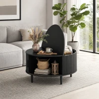 HOMCOM Coffee Table with Lift Top and Hidden Storage, Round Centre Table with Fluted Sliding Door, 80 cm, Black Wood Effect(m-14)