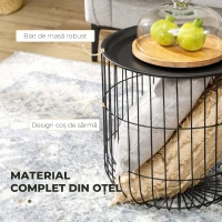 HOMCOM Set 2 măsuțe de living rotunde suprapozabile din oțel cu spațiu de depozitare, negru(m-5)