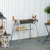 Outsunny Barbacoa de Carbón con Parrilla de Acero Inoxidable Bandeja Especiero y Estante de Almacenamiento 107x63x75 cm Negro(m-10)