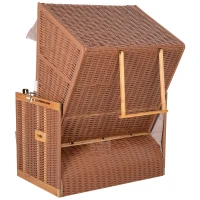 Outsunny Corbeille de plage 2 places - Cabine chaise de plage inclinable - abri plage strandkorb - coussins, repose-pieds, tablettes, pare-soleil - bois résine tressée polyester taupe(m-9)
