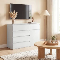 HOMCOM Modern Chest Of Drawers, 5 Drawer Dresser with Adjustable Shelf, Soft-Close Door, White(m-8)