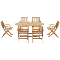 Outsunny Ensemble salon de jardn avec  table à manger ovale et 6 chaises pliables 7 pièces ensemble de meubles extérieur en bois de peuplier pour 6 personnes trou pour parasol(m-11)