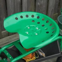 Outsunny Asiento de Jardín con Ruedas Asiento Giratorio y Ajustable en Altura Bandeja de Herramientas Cesta para Exterior Verde(m-7)