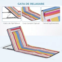 Outsunny Set 2 Șezlonguri de Plajă Rabatabile cu Spătar Reglabil și Tetieră, 53x124x35-45 cm, Multicolor(m-6)