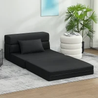 HOMCOM Poltrona Conversível 1 Lugar Poltrona Cama Dobrável Almofada Incluída para Convidados Sala Espaço Pequeno Carga 120 kg Preto(m-6)