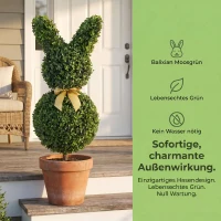 HOMCOM Künstlicher Buchsbaum in Hasenform, 740 Blätter, Kunstpflanze für Innen- und Außenbereich, mit Bodenanker, 83 cm, Grün(m-6)