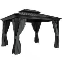 Outsunny 3.65 x 3m Aluminium Hardtop Gazebo, with Accessories - Dark Grey(m-1)