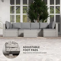 Outsunny 7 Pieces Rattan Garden Furniture Set, 6 Seater Garden Corner Sofa with Cushions and Glass Top Table, Sectional Outdoor Furniture Conservatory Set for Patio, Grey(m-8)