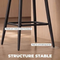 HOMCOM Lot de 2 Tabourets de Bar, Chaises de Bar Rembourrées en Chenille, Assise Large 67H cm, Dossier et Repose-Pieds, Gris(m-7)