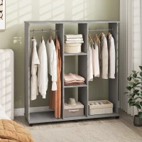 HOMCOM Armoire penderie meuble de rangement mobile 6 roulettes 120 x 40 x 128 cm en bois gris(m-10)
