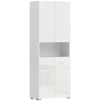 HOMCOM Credenza Cucina Alta 180cm, Mobile Dispensa con Ante Soft-Close, Ripiano Aperto, 2 Armadietti, Ripiani Regolabili, Mobile Cucina Moderno per Sala da Pranzo Soggiorno, Bianco Lucido(m-11)